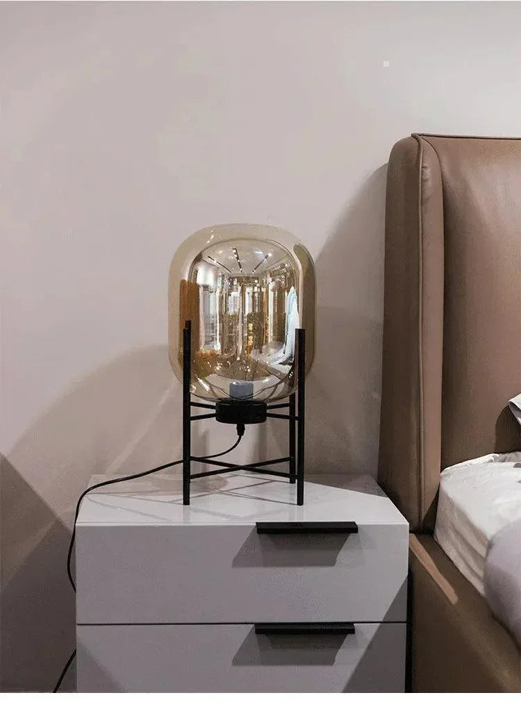 Modern Nordic Clear Glass Table Lamp Light (Amber/Transparent/Grey) │ Industrial LED Living Bedroom Decor Lighting Desk Lamp - Besontique Home