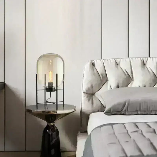 Modern Nordic Clear Glass Table Lamp Light (Amber/Transparent/Grey) │ Industrial LED Living Bedroom Decor Lighting Desk Lamp - Besontique Home