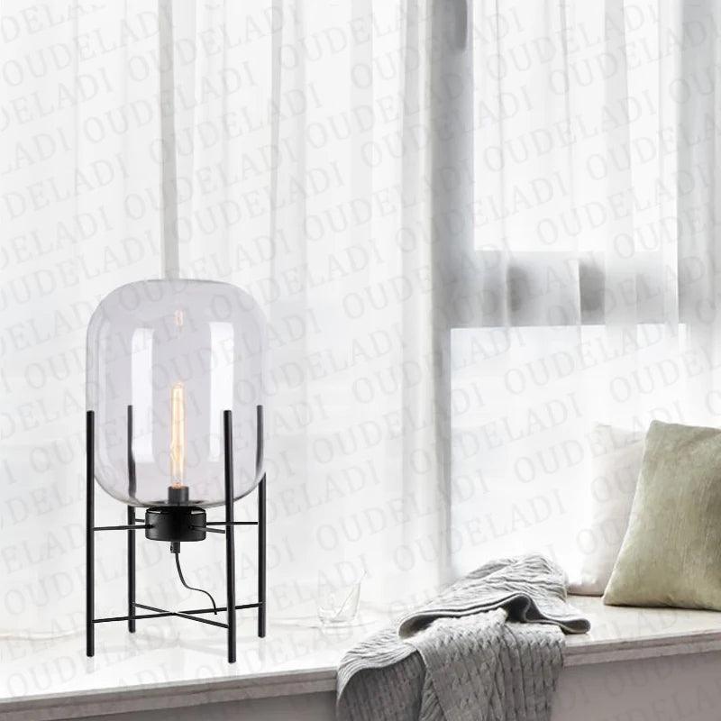 Modern Nordic Clear Glass Table Lamp Light (Amber/Transparent/Grey) │ Industrial LED Living Bedroom Decor Lighting Desk Lamp - Besontique Home