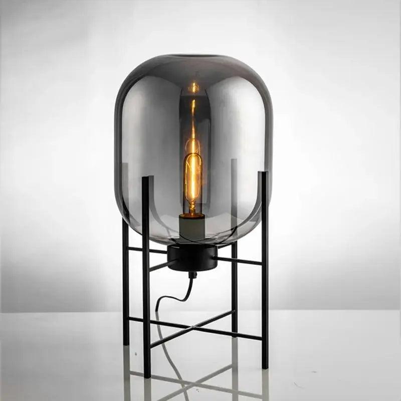 Modern Nordic Clear Glass Table Lamp Light (Amber/Transparent/Grey) │ Industrial LED Living Bedroom Decor Lighting Desk Lamp - Besontique Home