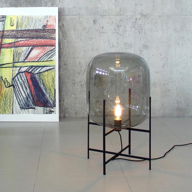 Modern Nordic Clear Glass Table Lamp Light (Amber/Transparent/Grey) │ Industrial LED Living Bedroom Decor Lighting Desk Lamp - Besontique Home