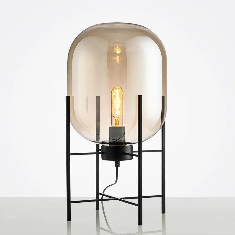 Modern Nordic Clear Glass Table Lamp Light (Amber/Transparent/Grey) │ Industrial LED Living Bedroom Decor Lighting Desk Lamp - Besontique Home