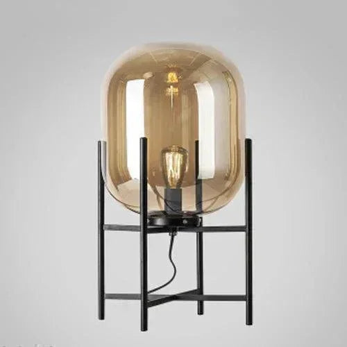 Modern Nordic Clear Glass Table Lamp Light (Amber/Transparent/Grey) │ Industrial LED Living Bedroom Decor Lighting Desk Lamp - Besontique Home