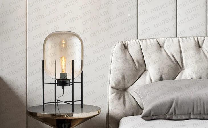 Modern Nordic Clear Glass Table Lamp Light (Amber/Transparent/Grey) │ Industrial LED Living Bedroom Decor Lighting Desk Lamp - Besontique Home