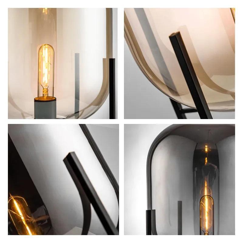 Modern Nordic Clear Glass Table Lamp Light (Amber/Transparent/Grey) │ Industrial LED Living Bedroom Decor Lighting Desk Lamp - Besontique Home