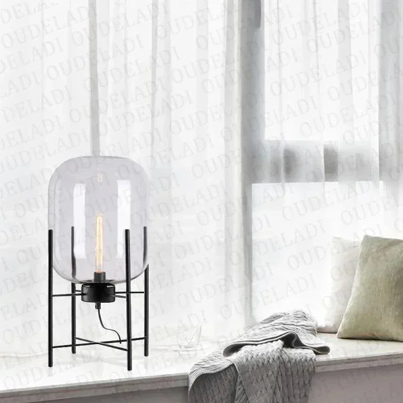 Modern Nordic Clear Glass Table Lamp Light (Amber/Transparent/Grey) │ Industrial LED Living Bedroom Decor Lighting Desk Lamp - Besontique Home