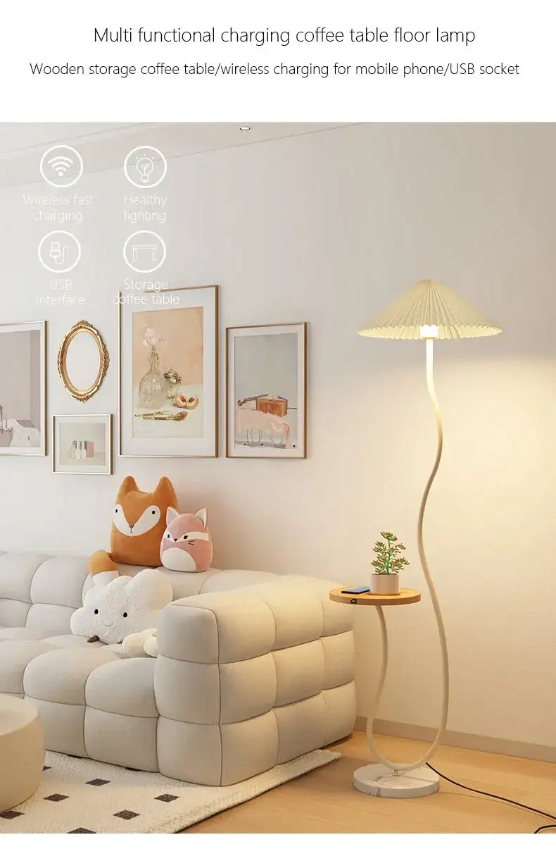 Modern Nordic Style Floor Lamp with Table │ Modern Vintage Japandi Home Standing Light Furniture - Besontique Home