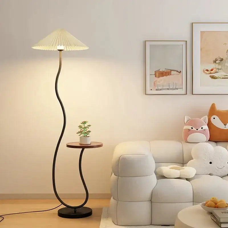 Modern Nordic Style Floor Lamp with Table │ Modern Vintage Japandi Home Standing Light Furniture - Besontique Home