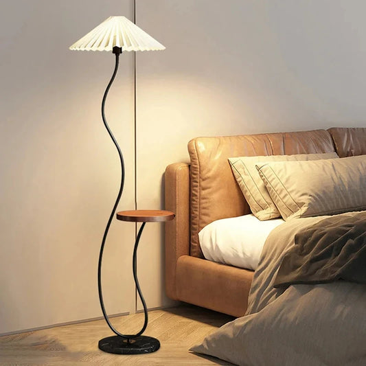 Modern Nordic Style Floor Lamp with Table │ Modern Vintage Japandi Home Standing Light Furniture - Besontique Home