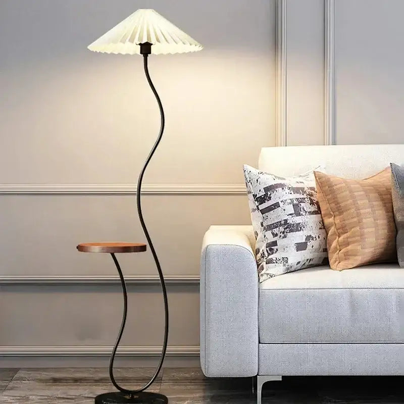 Modern Nordic Style Floor Lamp with Table │ Modern Vintage Japandi Home Standing Light Furniture - Besontique Home