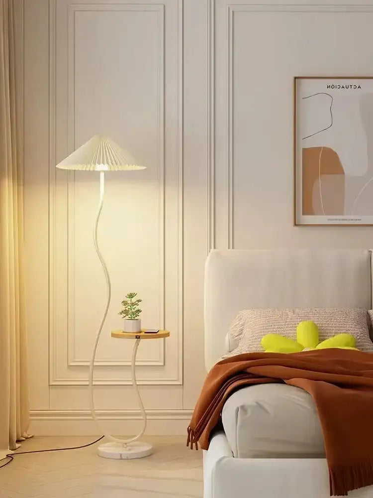 Modern Nordic Style Floor Lamp with Table │ Modern Vintage Japandi Home Standing Light Furniture - Besontique Home