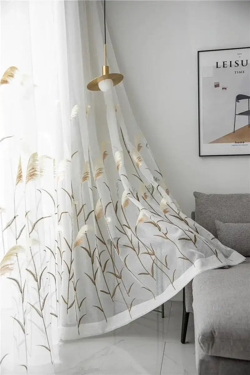 modern-reed-leaf-embroidered-tulle-curtain-modern-transparent-white-yarn-curtain-besontique-home-71487 - Besontique Home