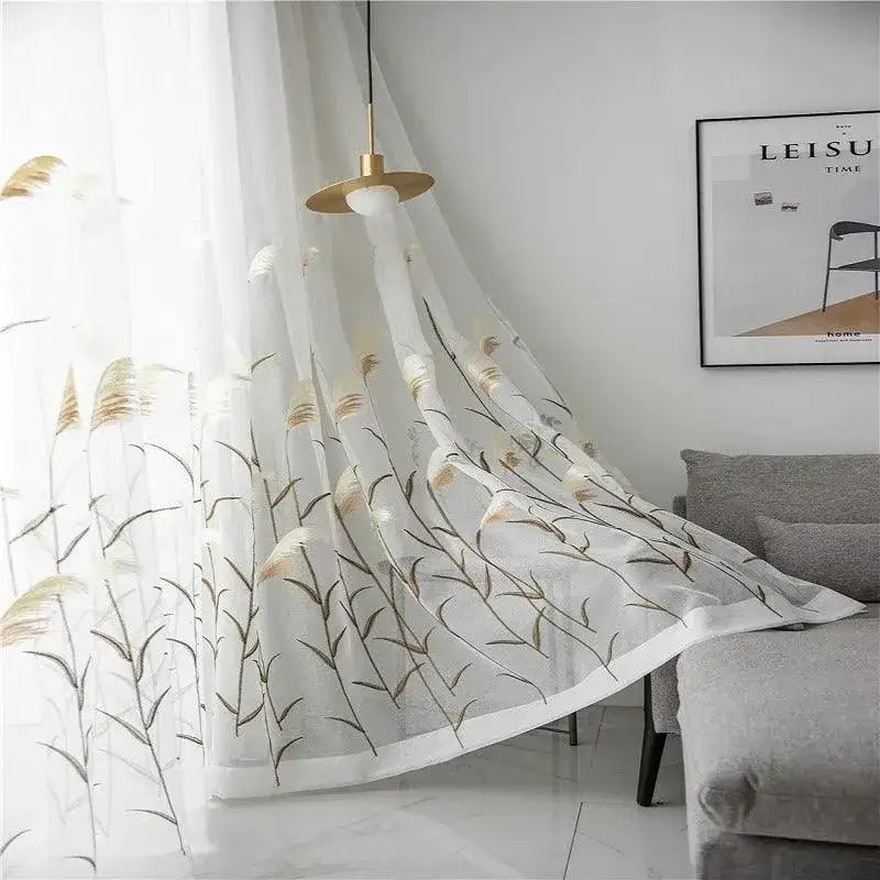 modern-reed-leaf-embroidered-tulle-curtain-modern-transparent-white-yarn-curtain-besontique-home-90677 - Besontique Home