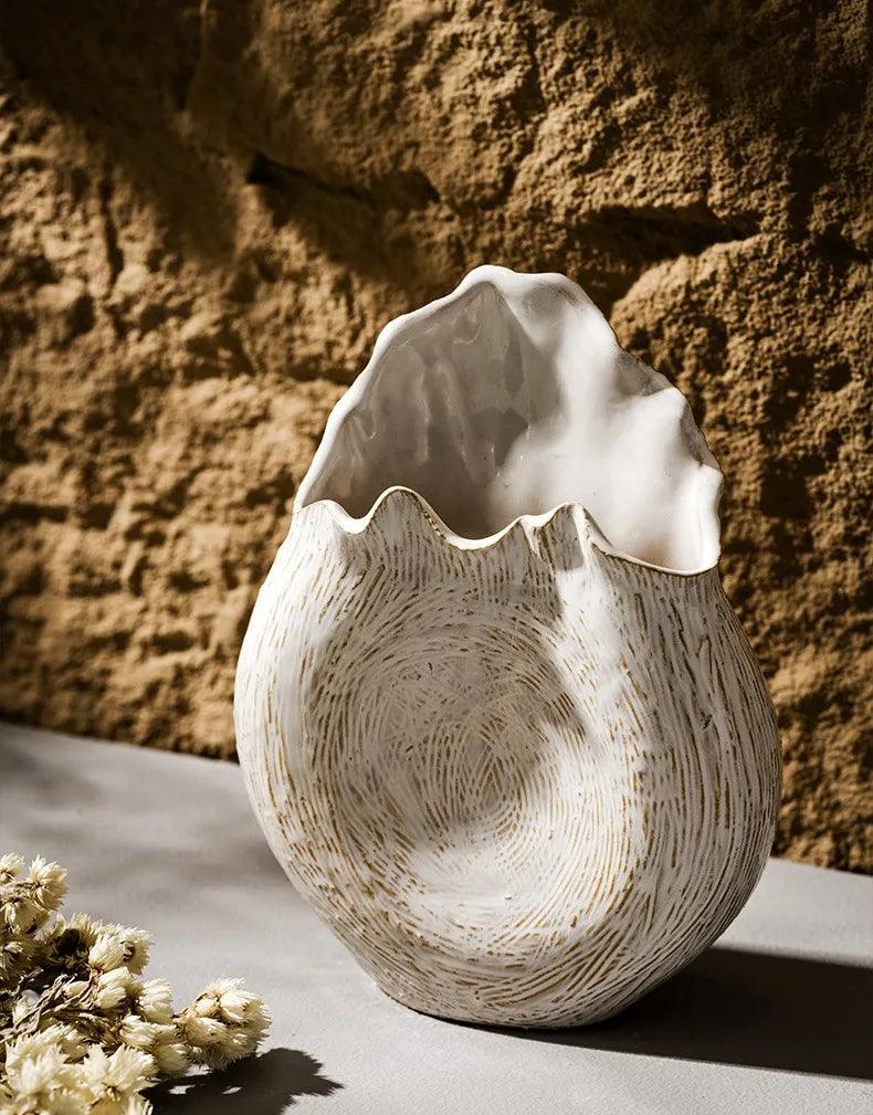 Modern Retro Ceramic Vase │ Boho Irregular Geometric Flower Pots for Pampas Grass - Besontique Home