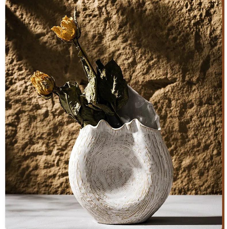 Modern Retro Ceramic Vase │ Boho Irregular Geometric Flower Pots for Pampas Grass - Besontique Home