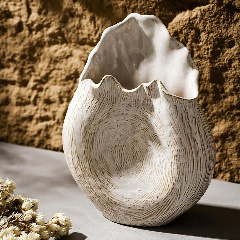Modern Retro Ceramic Vase │ Boho Irregular Geometric Flower Pots for Pampas Grass - Besontique Home