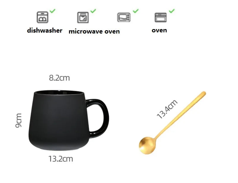 Modern Retro Charcoal Black Ceramic Mug Cup with Spoon Tray │ Classic Simple Minimal Decorative Kitchenware - Besontique Home