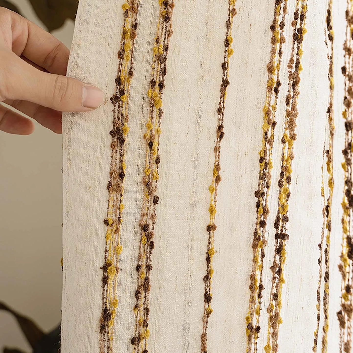 Modern Retro Linen Striped Sheer Curtain │ Yellow Coffee Long Wide Voile Window Drape - Besontique Home