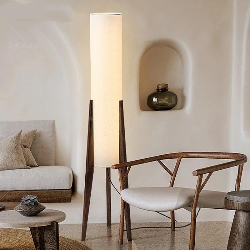 Modern Retro Wood Fabric Tripod Floor Lamp │ Scandinavian Art LED Home Mood Tall Stand Light - Besontique Home