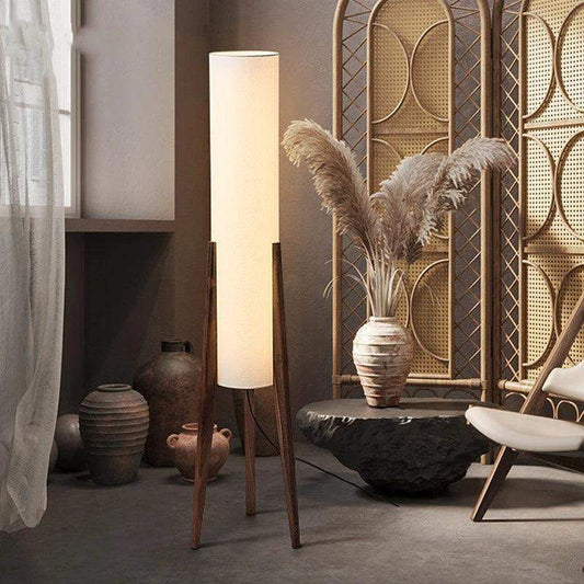 Modern Retro Wood Fabric Tripod Floor Lamp │ Scandinavian Art LED Home Mood Tall Stand Light - Besontique Home