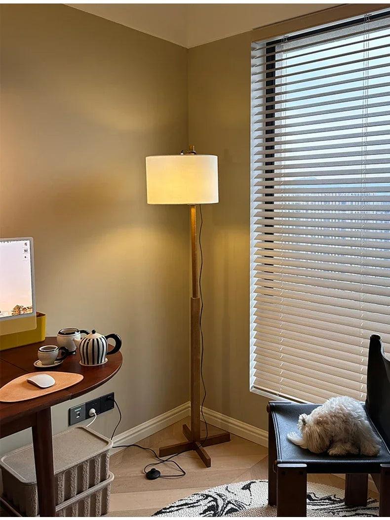 Modern Solid Wood Fabric Shade Floor Lamp │ Nordic LED Home Corner Standing Light - Besontique Home