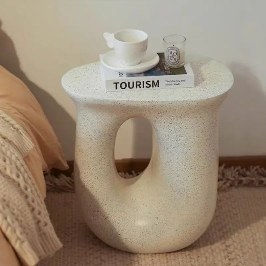 Modern Style Geometric Side Coffee Table │ Pedestal Lightweight Concrete Nightstand Table Furniture - Besontique Home