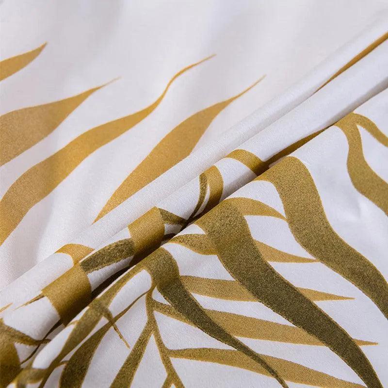 Modern Style Gold Green Botanical Print Bedding Set │ High Quality Soft Comfortable Bed Duvet cover Pillow case - Besontique Home
