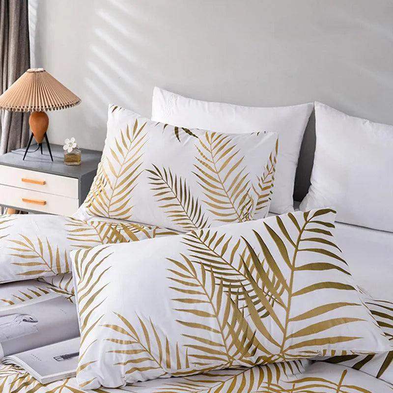 Modern Style Gold Green Botanical Print Bedding Set │ High Quality Soft Comfortable Bed Duvet cover Pillow case - Besontique Home
