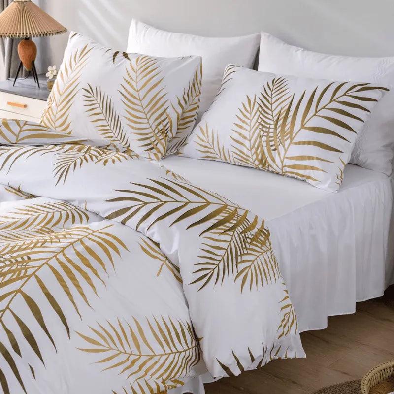Modern Style Gold Green Botanical Print Bedding Set │ High Quality Soft Comfortable Bed Duvet cover Pillow case - Besontique Home
