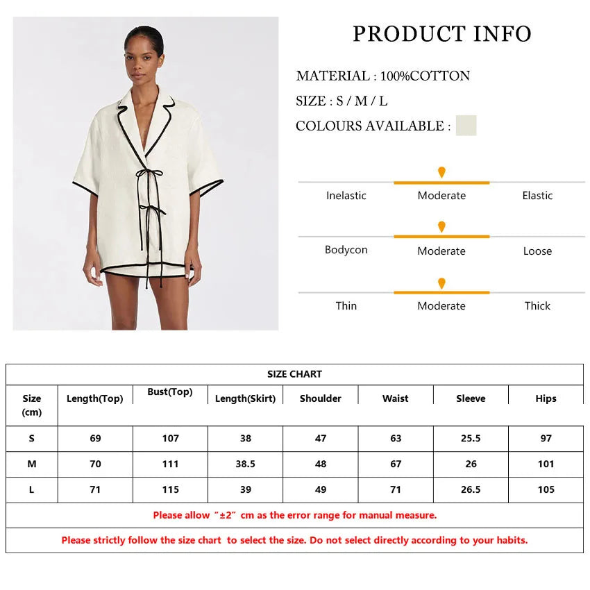 Modern style Half Sleeve Short skirt 2 Piece Pajama Set │ Minimal Beige Cotton Homewear Sleepwear - Besontique Home