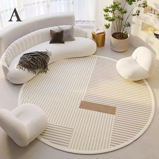 Modern Style Round Decorative Rug │ Neutral Tone Large Plush Carpet │ Minimal Simple Lounge Floor Mat - Besontique Home