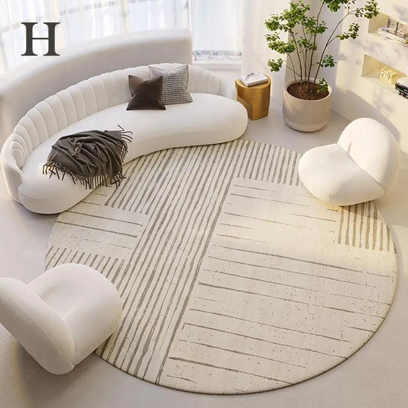 Modern Style Round Decorative Rug │ Neutral Tone Large Plush Carpet │ Minimal Simple Lounge Floor Mat - Besontique Home