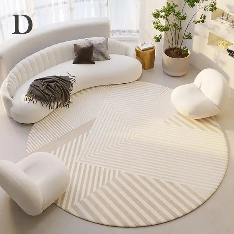 modern-style-round-decorative-rug-neutral-tone-large-plush-carpet-minimal-simple-lounge-floor-mat-besontique-home-21634 - Besontique Home