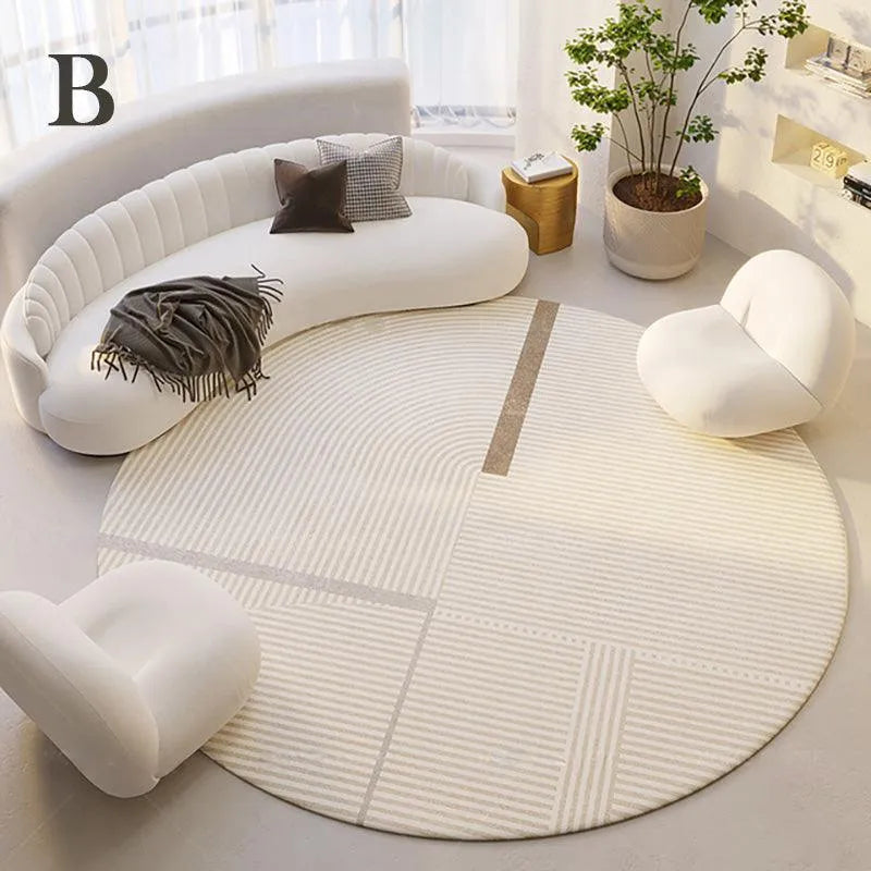Modern Style Round Decorative Rug │ Neutral Tone Large Plush Carpet │ Minimal Simple Lounge Floor Mat - Besontique Home