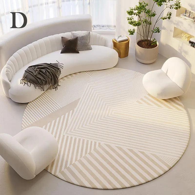 Modern Style Round Decorative Rug │ Neutral Tone Large Plush Carpet │ Minimal Simple Lounge Floor Mat - Besontique Home