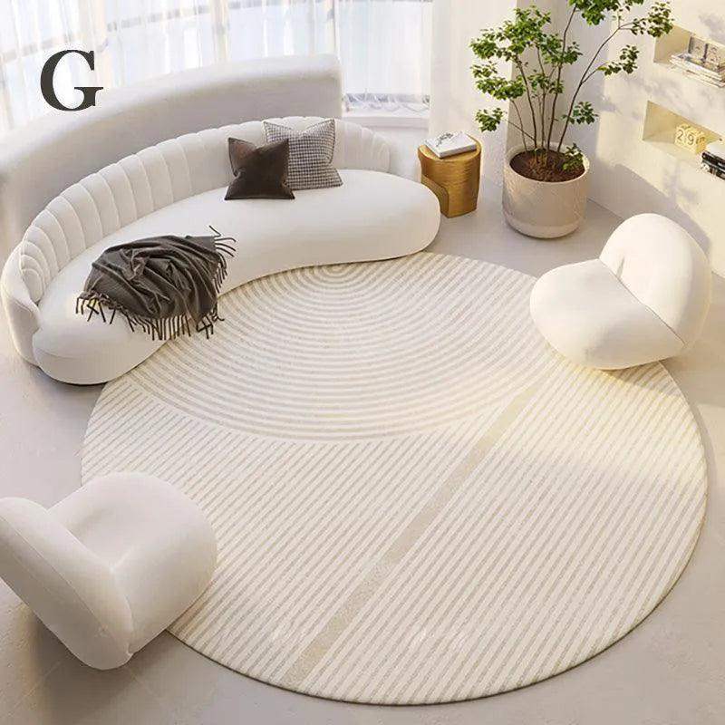 Modern Style Round Decorative Rug │ Neutral Tone Large Plush Carpet │ Minimal Simple Lounge Floor Mat - Besontique Home