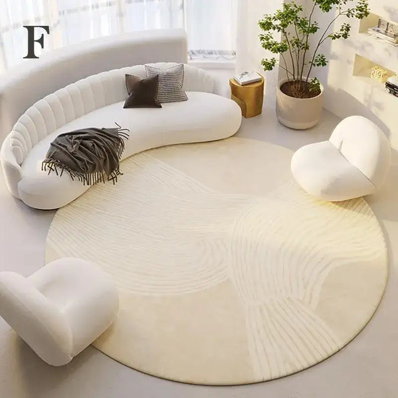 modern-style-round-decorative-rug-neutral-tone-large-plush-carpet-minimal-simple-lounge-floor-mat-besontique-home-60939 - Besontique Home