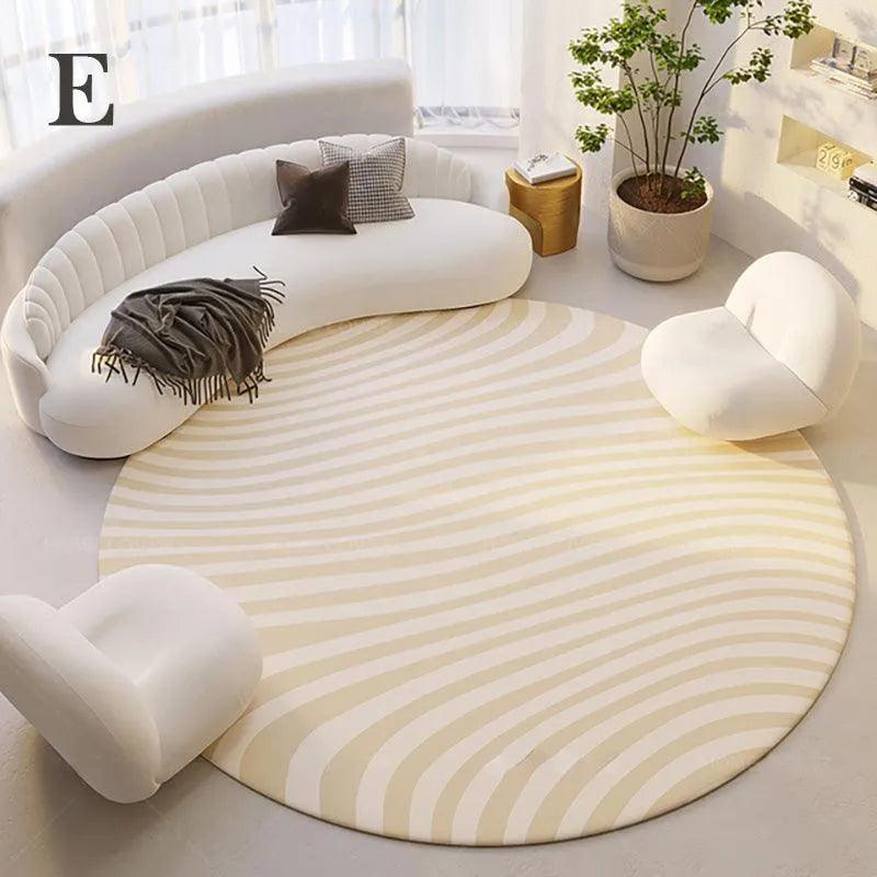 Modern Style Round Decorative Rug │ Neutral Tone Large Plush Carpet │ Minimal Simple Lounge Floor Mat - Besontique Home