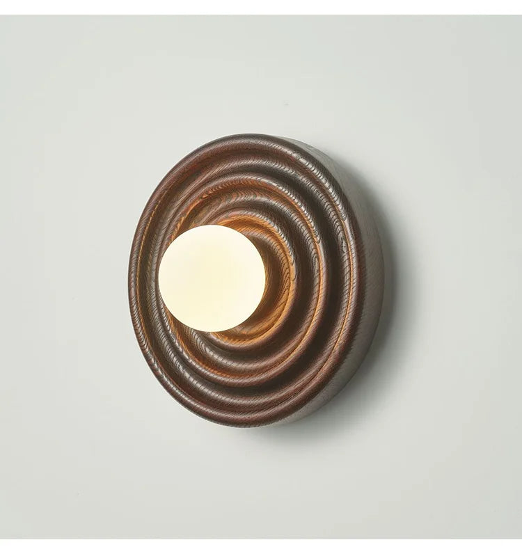 Modern Vintage Round Circle Log Dark Wood Wall Lamp │ Nordic Minimal Entryway Hallway Light - Besontique Home