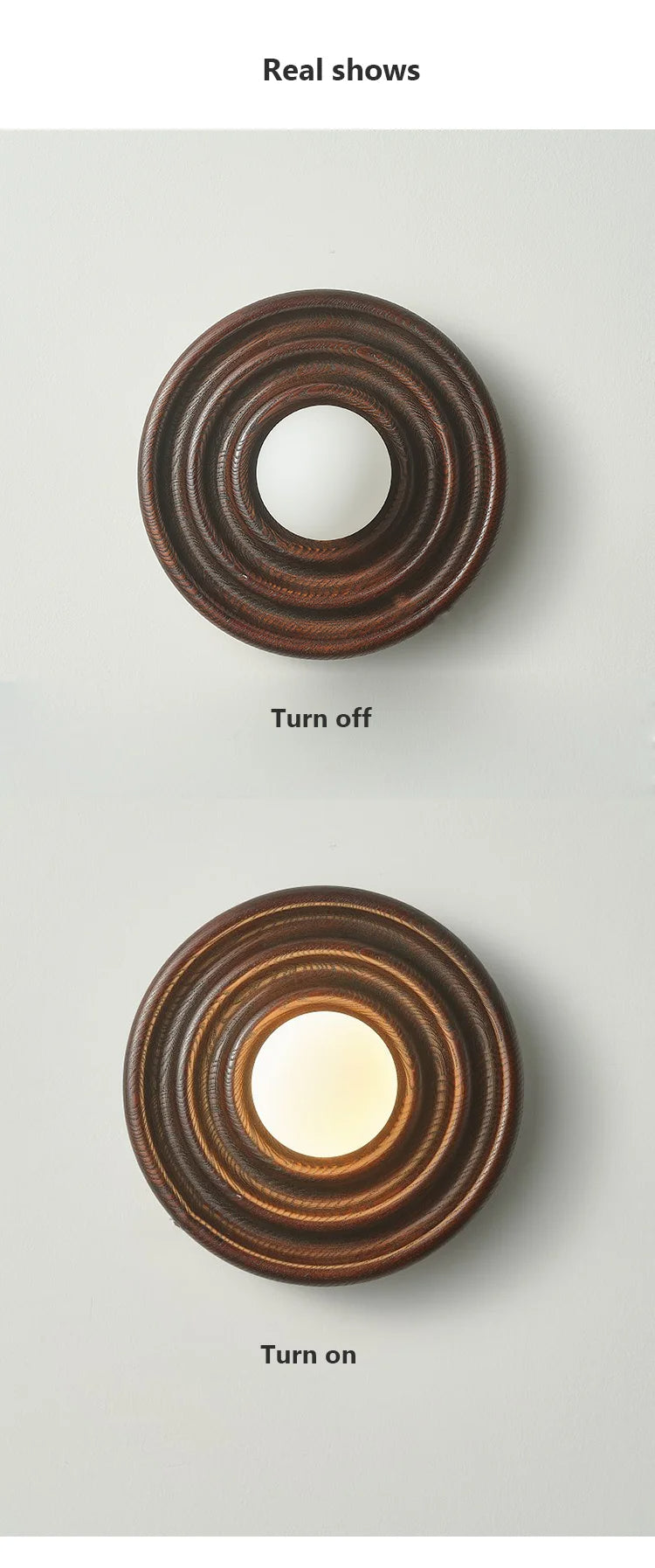 Modern Vintage Round Circle Log Dark Wood Wall Lamp │ Nordic Minimal Entryway Hallway Light - Besontique Home