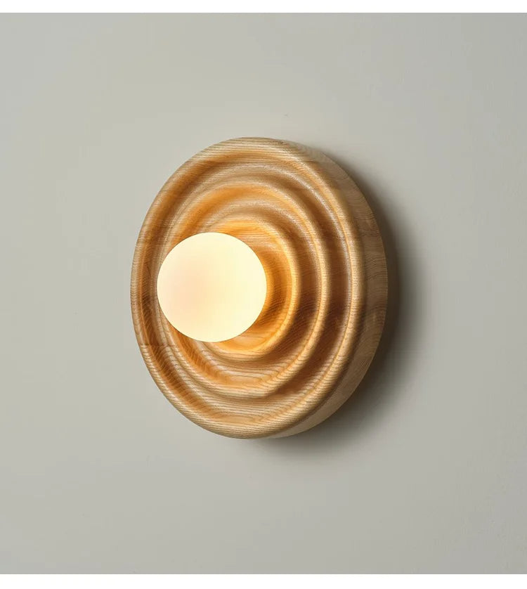 Modern Vintage Round Circle Log Dark Wood Wall Lamp │ Nordic Minimal Entryway Hallway Light - Besontique Home