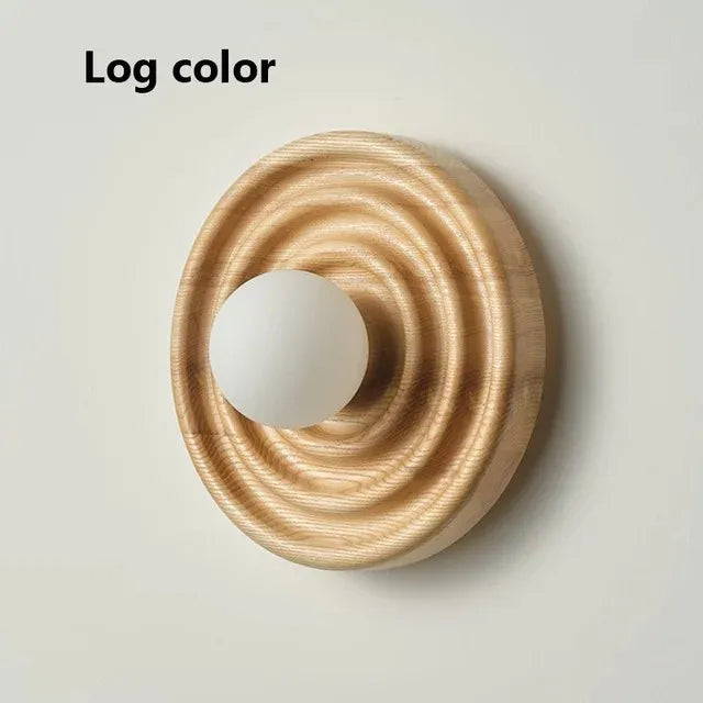 Modern Vintage Round Circle Log Dark Wood Wall Lamp │ Nordic Minimal Entryway Hallway Light - Besontique Home