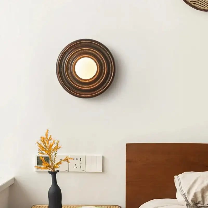 modern-vintage-round-circle-log-dark-wood-wall-lamp-nordic-minimal-entryway-hallway-light-besontique-home-59773 - Besontique Home