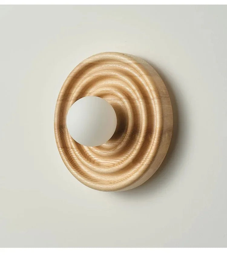 Modern Vintage Round Circle Log Dark Wood Wall Lamp │ Nordic Minimal Entryway Hallway Light - Besontique Home