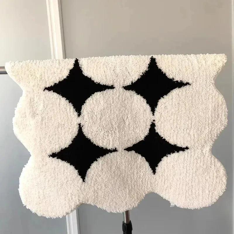 Modern Vintage Tufting Black White Rug │ Soft Aesthetic Floor Carpet Doormat │ For Home Living Room Decor - Besontique Home