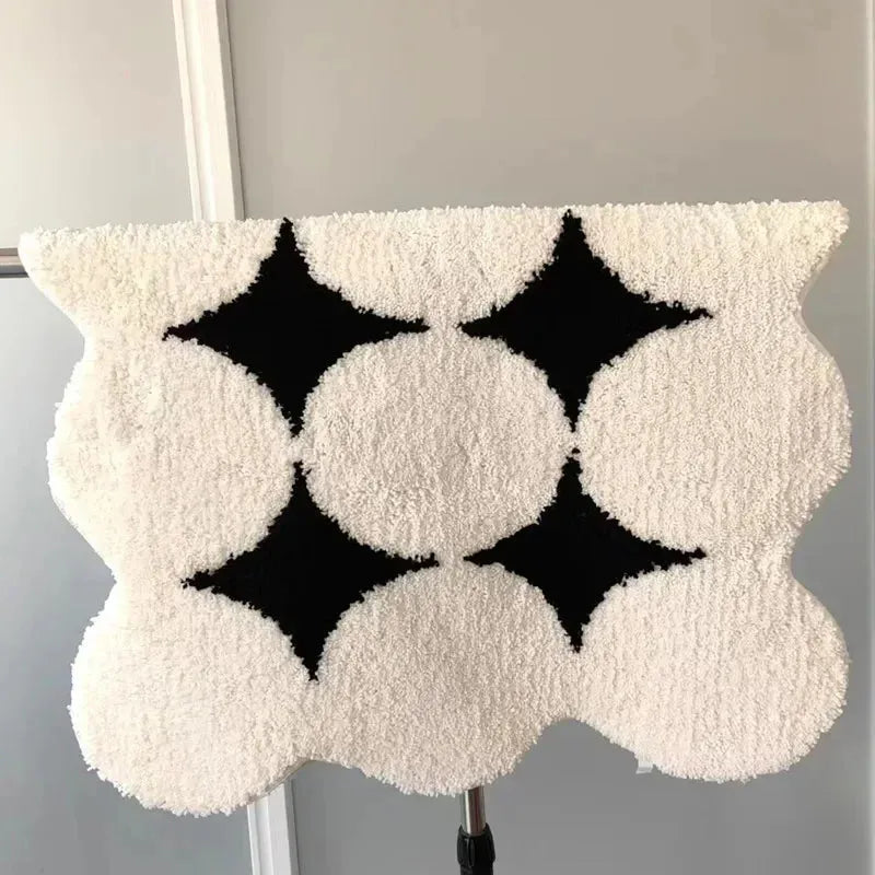 Modern Vintage Tufting Black White Rug │ Soft Aesthetic Floor Carpet Doormat │ For Home Living Room Decor - Besontique Home