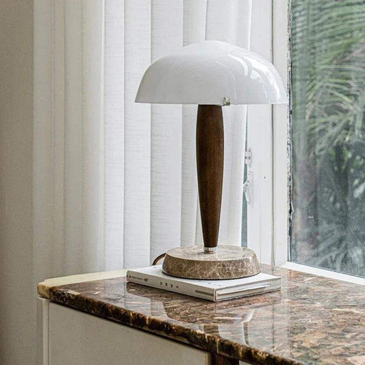 Modern Walnut Wood Marble Base Table Lamp │ Nordic LED Living Bedroom Decor Lighting Desk Light - Besontique Home