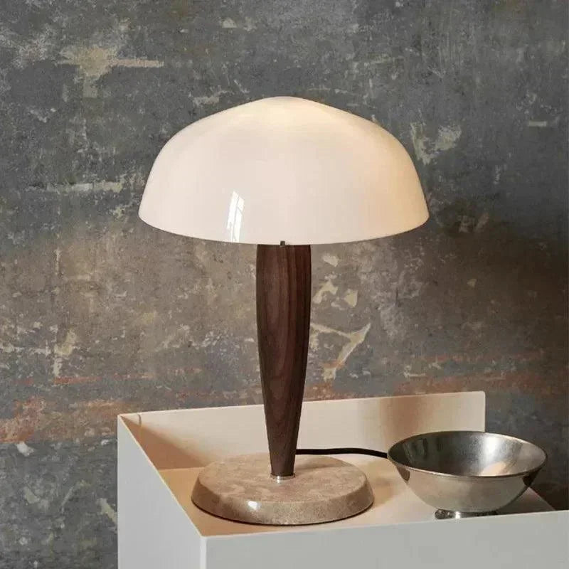 Modern Walnut Wood Marble Base Table Lamp │ Nordic LED Living Bedroom Decor Lighting Desk Light - Besontique Home