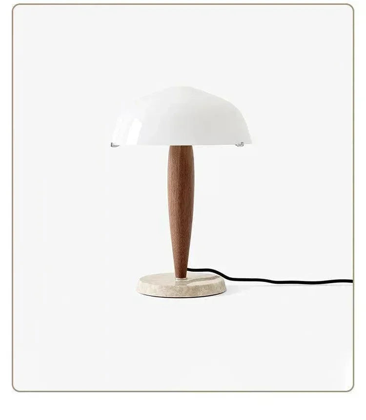 Modern Walnut Wood Marble Base Table Lamp │ Nordic LED Living Bedroom Decor Lighting Desk Light - Besontique Home