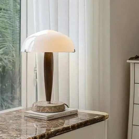 Modern Walnut Wood Marble Base Table Lamp │ Nordic LED Living Bedroom Decor Lighting Desk Light - Besontique Home